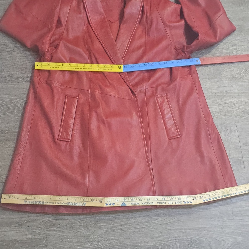VTG Preston And York Red Lambskin Leather Coat Open Front Mid Length Women's L - Picture 14 of 16